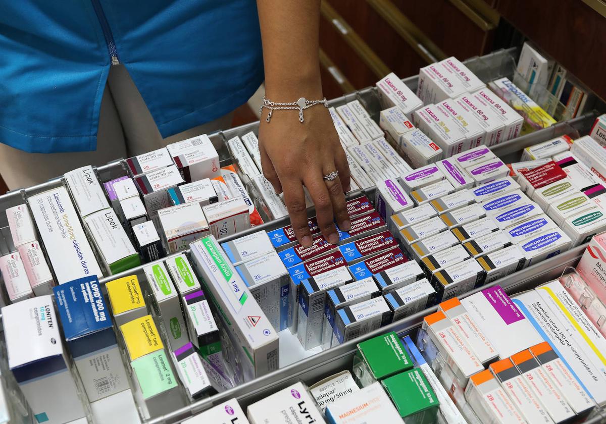 Medicamentos para la depresión en una farmacia.