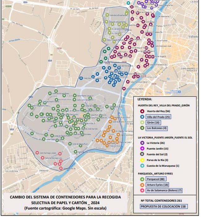 Plano de recogida de papel y cartón en el margen derecho del río Pisuerga.