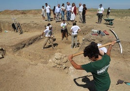 Representantes institucionales visitan el trabajo de los voluntarios en el yacimiento de Paredes de Nava.