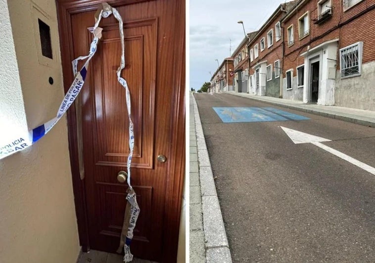 Precinto policial en la puerta de la vivienda y la calle en la que se encuentra.