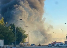 El fuego de matorral a las afueras de Peñafiel crea una gran columna de humo