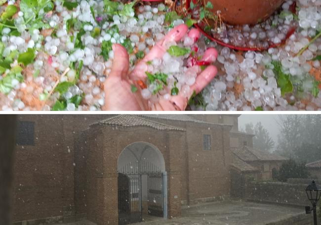 Granizo que ha caído este sábado en Abarca de Campos.