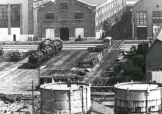 Vista parcial de los talleres generales de Valladolid, a mediados de los años 60.