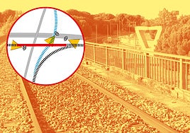 Vía de Ariza al paso sobre la Ronda Exterior Sura (VA-30). Al fondo, el pilar vacío que sujetará el último tramo del viaducto de los Tramposos.