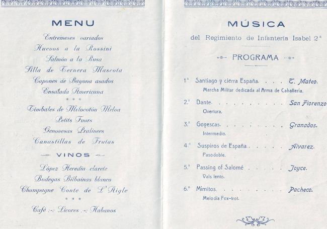 El menú que consumieron los reyes Alfonso XIII y Victoria Eugenia en el banquete celebrado en el Teatro Calderón en 1921.