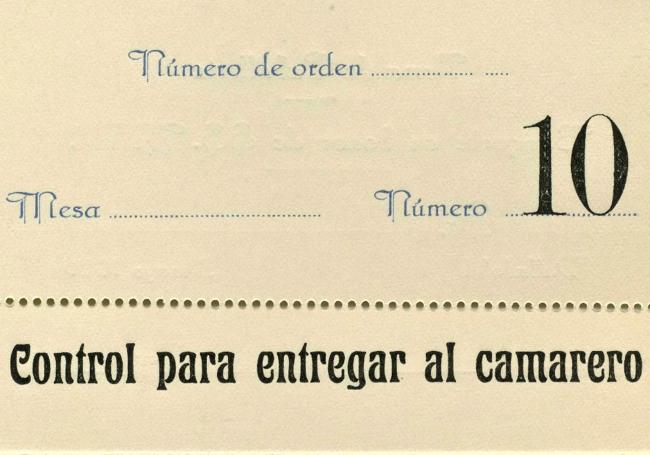 Ticket original que se entregaba al camarero para asignar asiento en el banquete.