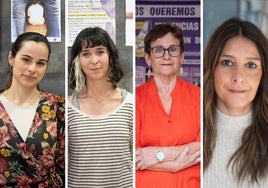 Paula Domingo y Sofía Larrea, de Adavasymt; Nina Infante, del Foro Feminista, y Yolanda Martín, de la Coordinadora de Mujeres de Valladolid.