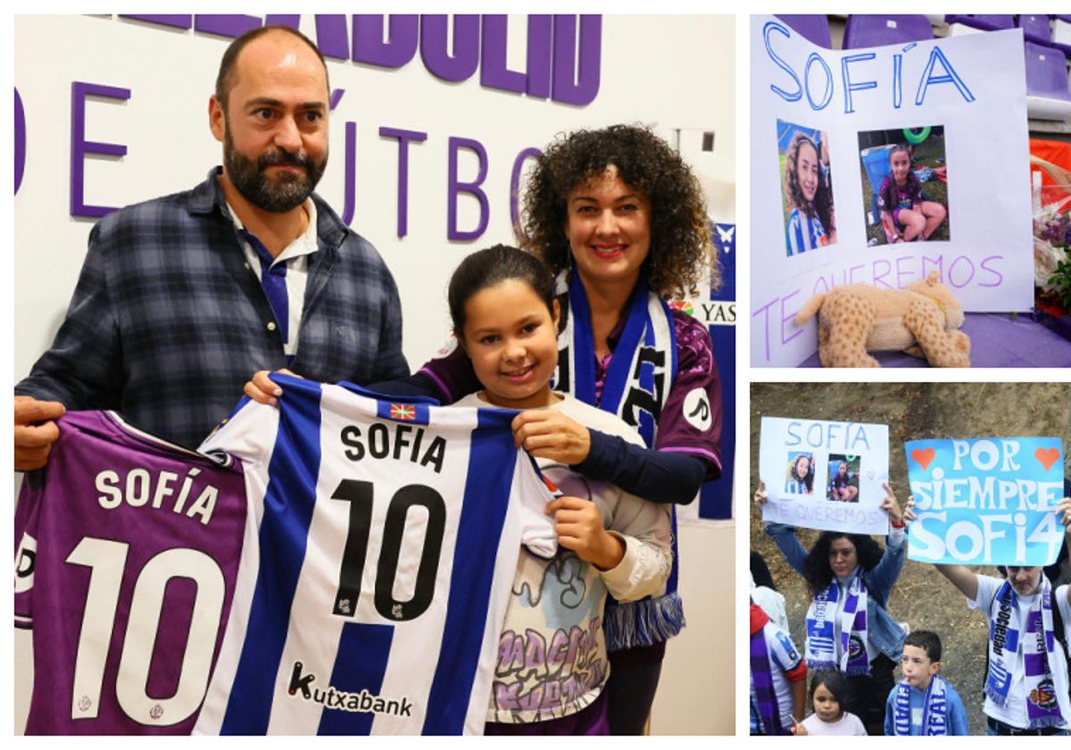 Los padres y hermana de Sofía, con las camisetas de Real Sociedad y Real Valladolid.