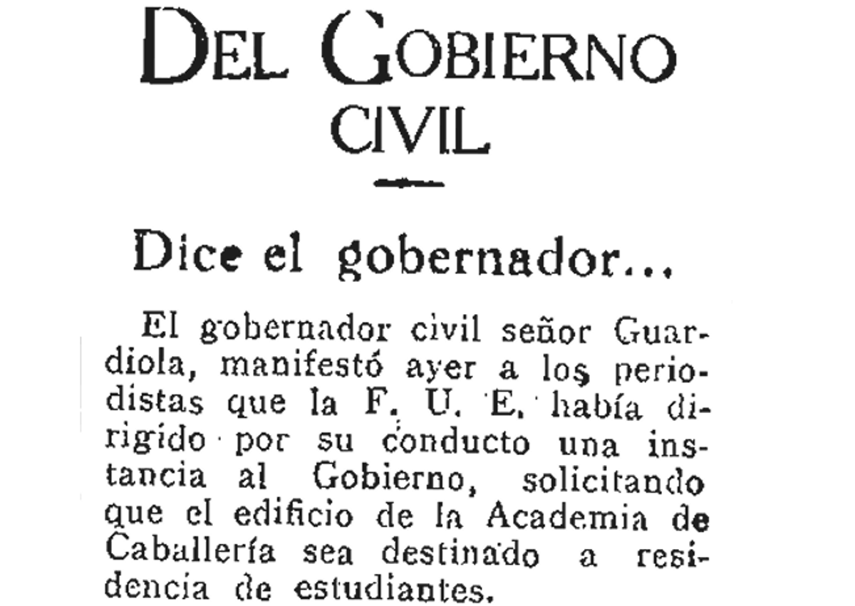 Imagen secundaria 1 - Arriba, el Archivo de Simancas a principios del siglo XX, cuyos documentos también pudieron ser trasladados al edificio de la Academia. Abajo, noticia sobre la propuesta de la FUE y el ministro de la Guerra, Manuel Azaña.