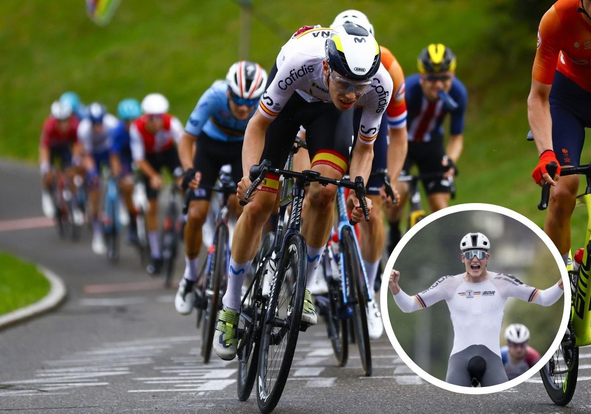 Iván Romeo, durante uno de los ascenso dentro del circuito del Mundial de Zúrich. A la derecha, el nuevo campeón del mundo, el alemán Niklas Behrens.