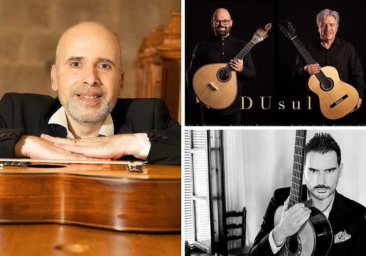 A la izquierda, Carles Pons. A la derecha, el Dúo Dusul (arriba) y Carlos Piñana.