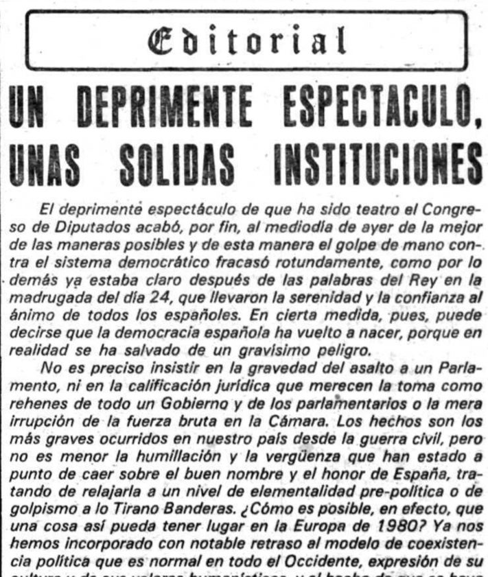 Imagen secundaria 2 - Arriba, directivos y redacción de El Norte con Miguel Delibes como subdirector. Abajo, editoriales sobre el 'Caso Nixon', en 1974, el referéndum de la Constitución, en 1978, y el intento de golpe de Estado el 23 de febrero de 1981.