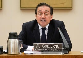 El ministro de Asuntos Exteriores José Manuel Albares, durante su comparecenciaayer en comisión en el Congreso.