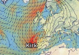 Trayectoria del huracán Kirk en su llegada a la Península Ibérica.