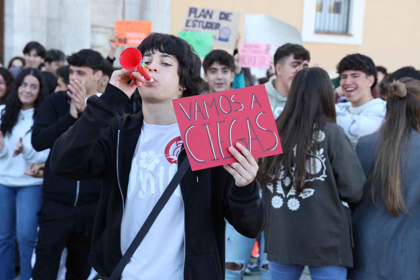 Los manifestantes, en la puerta de la Consejería de Educación de Valladolid.