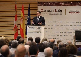 El presidente de la Junta, Alfonso Fernández Mañueco, este lunes durante la jornada 'Castilla y León hacia el futuro' organizada por Europa Press.