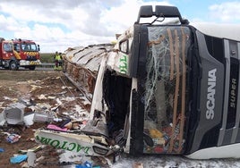 Camión siniestrado en la A-62 a la altura de Siete Iglesias.