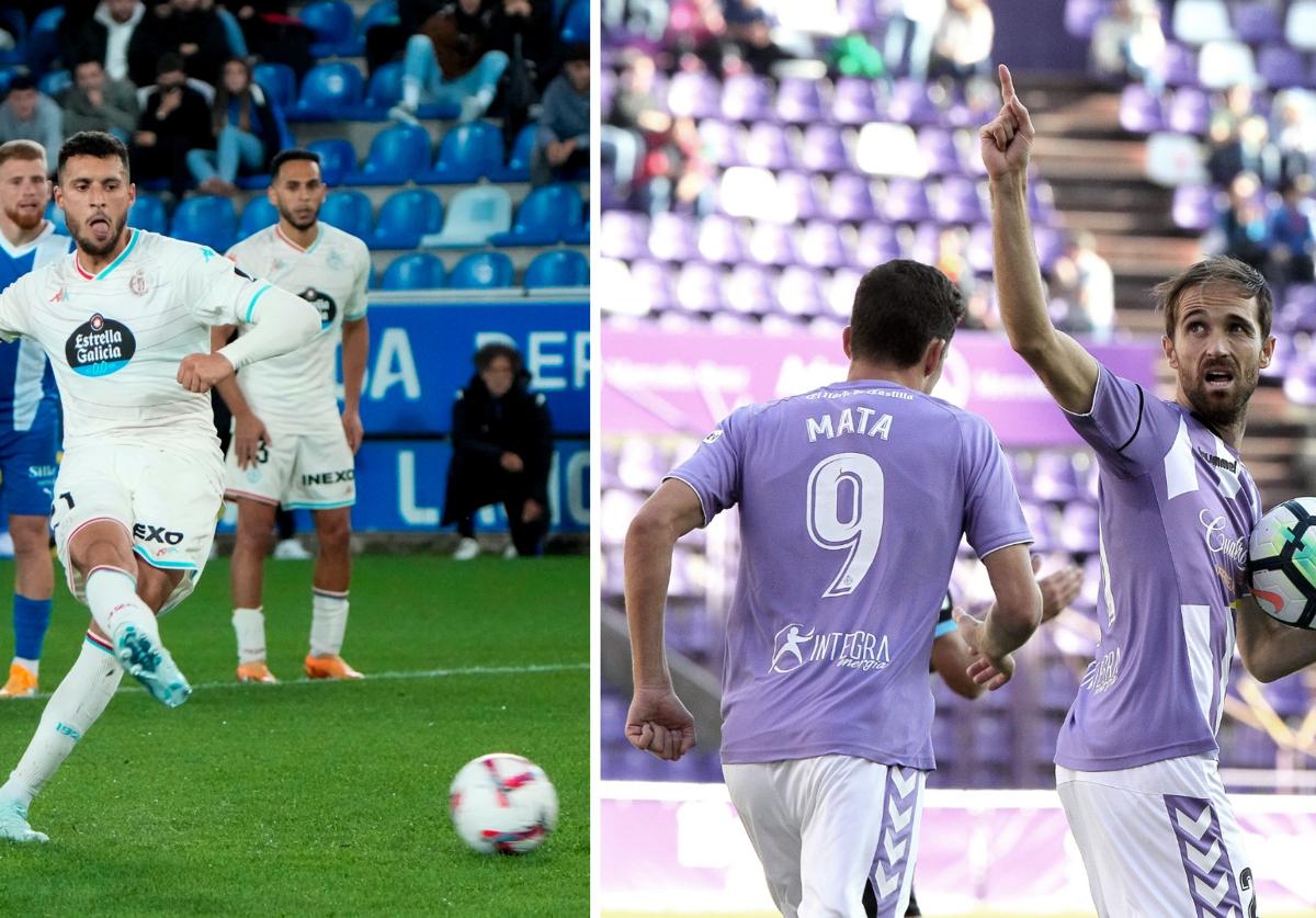 Amallah anota el pasado viernes desde los once metros. A la derecha, Michel, tras marcar desde los once metros al Lugo.