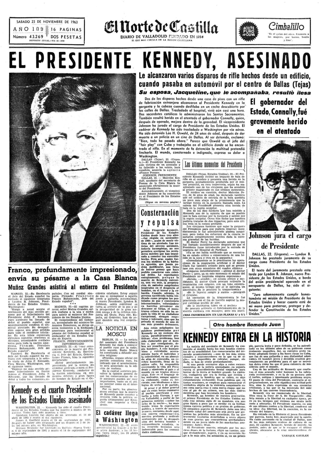 Kennedy, presidente de los EE UU, es asesinado.