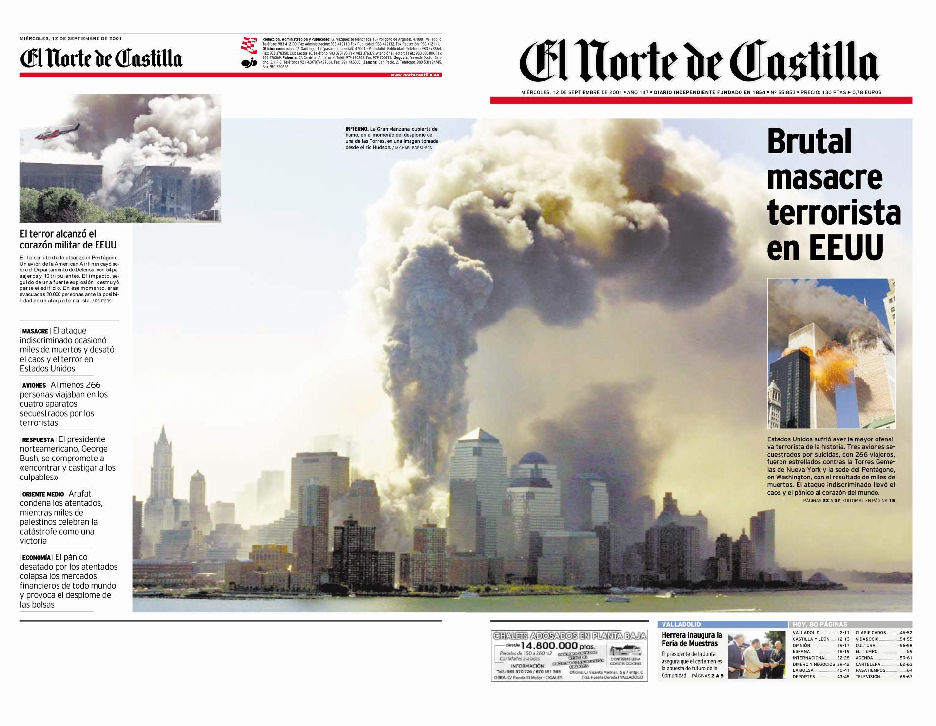 El Norte dedica la totalidad de su portada a los atentados del 11-S.