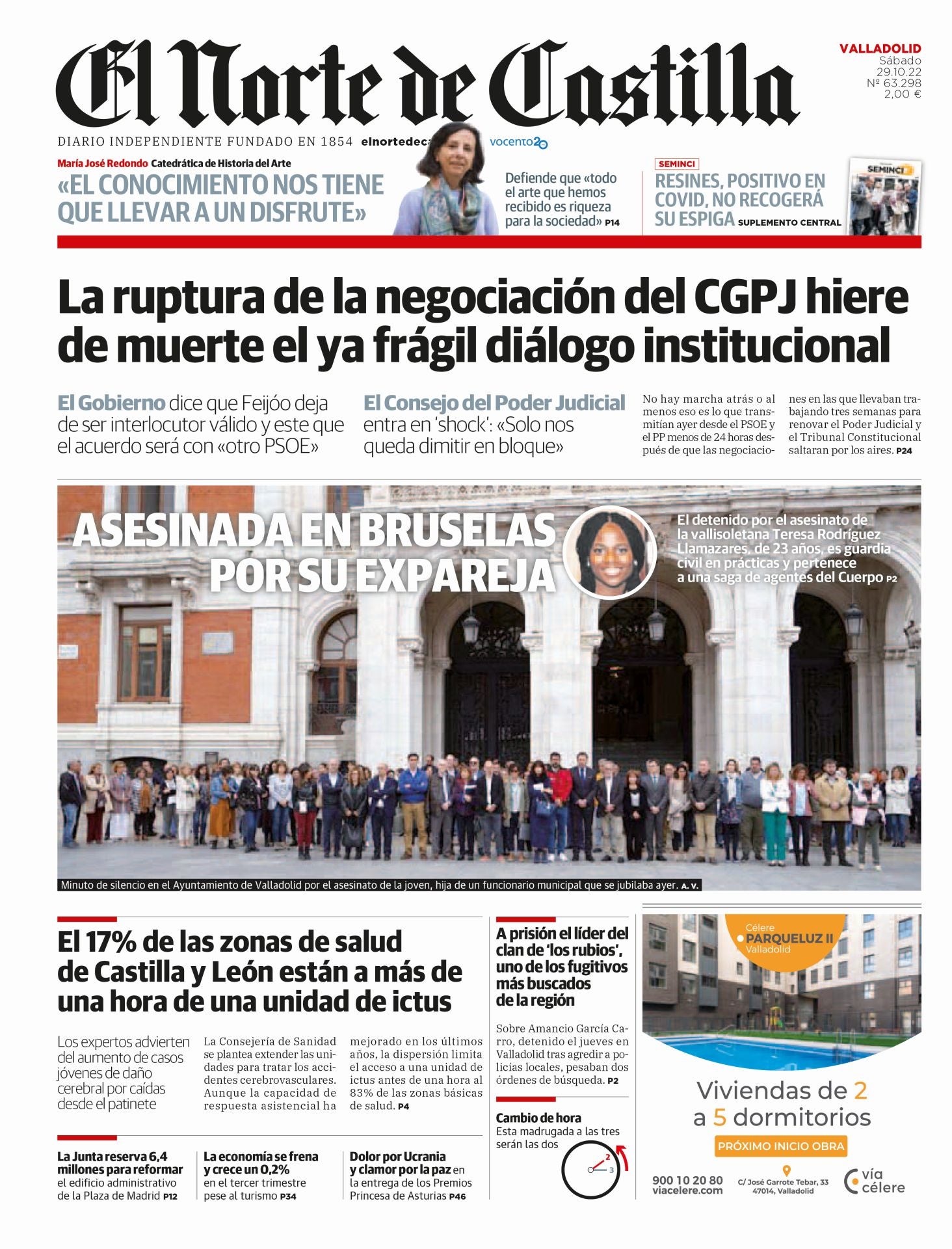 La violencia de género, en todas sus variantes, es noticia casi a diario en El Norte. Esta portada informa del asesinato de la vallisoletana Teresa Rodríguez de 23 años a manos de su expareja.