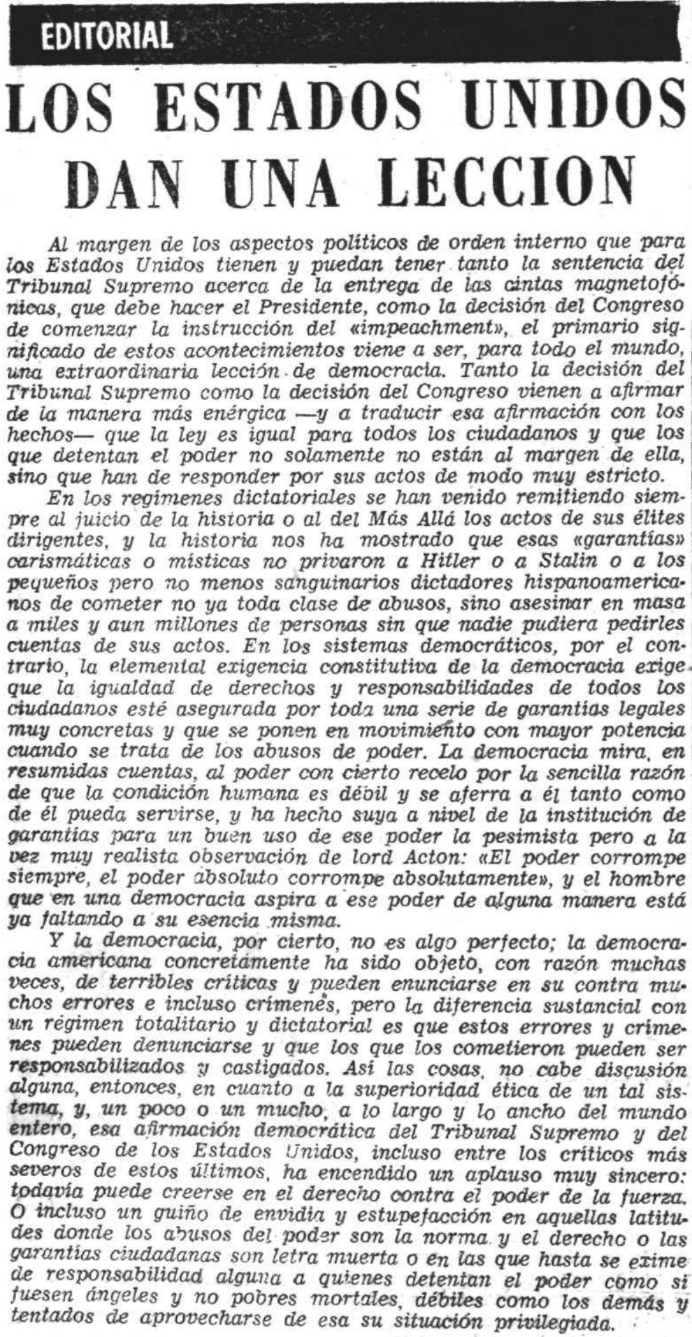 Editorial sobre el caso Nixon, 30 de julio de 1974