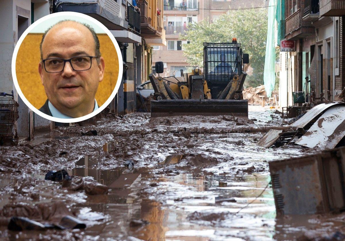 Daños que ha dejado la DANA en Valencia. En el círculo, el director de la Escuela de Agrarias de Palencia, Luis Miguel Cárcel.