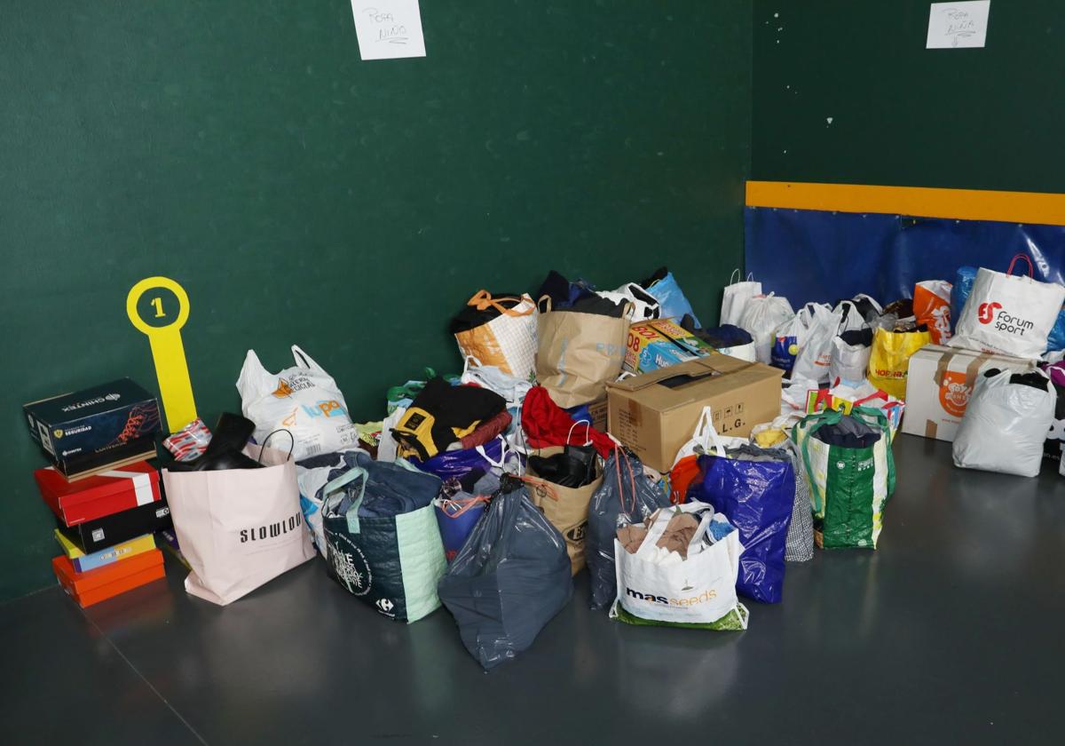 Comida y productos recogidos en el frontón de la Ensenada de Palencia.