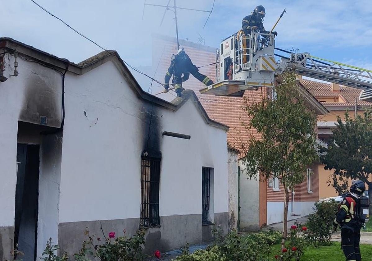 Los bomberos del parque de Arroyo, durante la intervención.