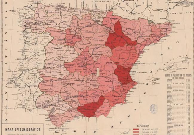 Mapa del cólera en 1885.