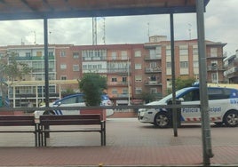 Vehículos policiales en la plaza de Lola Herrera, este jueves, donde se produjo la detención.