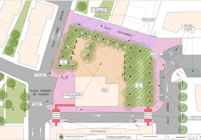 Plano del proyecto de remodelación de la plaza del Marqués de Suances.