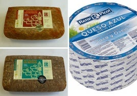 Los quesos 'pata de mulo curado', y 'pata de mulo semicurado', de Los Payuelos; así como el 'Queso Azul mezcla Reny Picot', alimentos galardonados con las medallas 'super gold'.