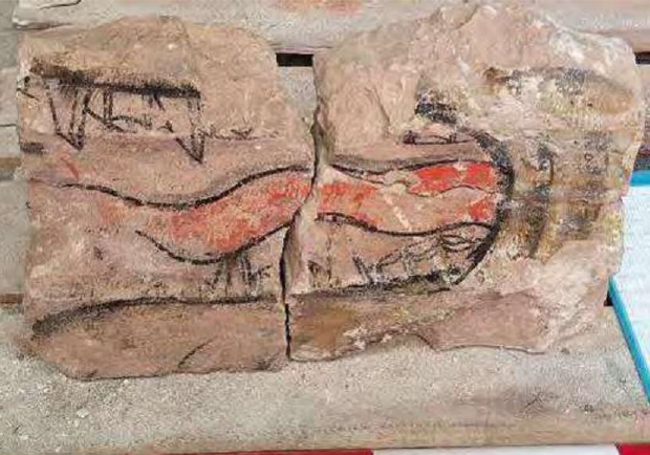 Fresco encontrado en las excavaciones. Foto cedida por el Ayuntamiento de Tudela de Duero