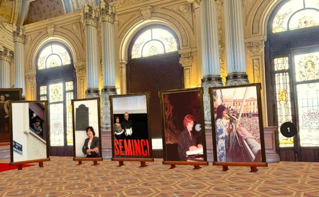 Una de las imágenes virtuales a las que se puede acceder es la del salón de recepciones del Ayuntamiento con fotografías de Concha Velasco en el pregón de ferias, en el de Semana Santa en la catedral o en un homenaje en la Seminci.