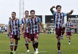 Celebración de uno de los goles de la Segoviana.