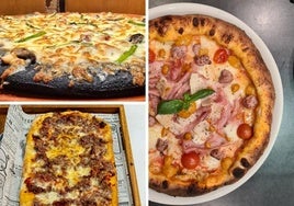 La ganadora 'UnDueTre', de Pizzería Siciliana Kuró (derecha); 'Tierra de Pinares', del restaurante Ubi de la Vega, con el segundo puesto regional (arriba a la izquierda) y 'Alejandría', de La Rima Fast-Food Gourmet, con el tercer puesto (abajo a la izquierda).