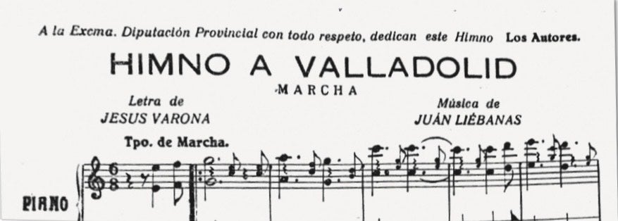 Cabecera de la partitura original del Himno donde se incluye la dedicatoria a la Diputación.