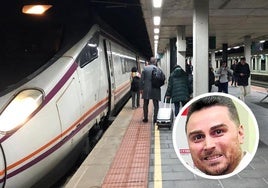 Segovianos en la estación del AVE; en pequeño, Álex Blázquez.