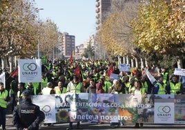 Cientos de manifestantes y decenas de tractores avanzan por las calles de Valladolid.