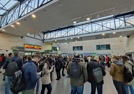 Usuarios del AVE de Segovia esperan en Chamartín al salida de un tren de vuelta a la capital segoviana.