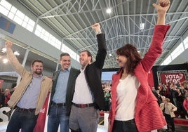 Ana Redondo, junto a Luis Tudanca, Pedro Sánchez y Óscar Puente en un acto en Valladolid en mayo del año pasado.