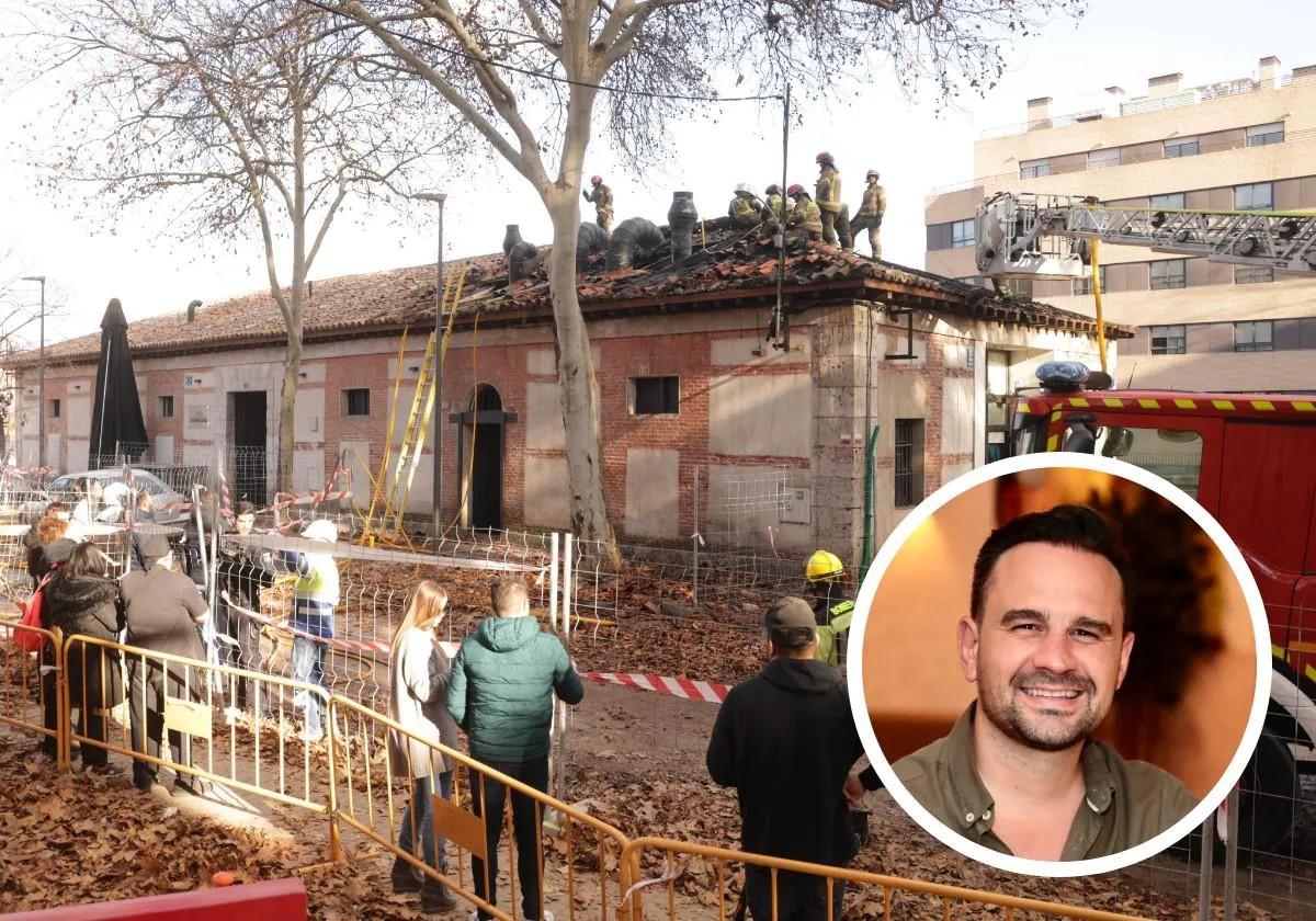 El restaurante La Maruquesa, después del incendio y, en detalle, el dueño Diego Rodríguez.