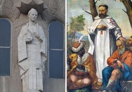 Estatua de San José de Manyanet y Vives en la Sagrada Familia de Barcelona y representación de San Juan de Mata