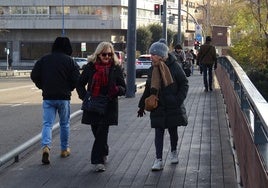 Viandantes en el puente de Isabel la Católica, este martes por la mañana.