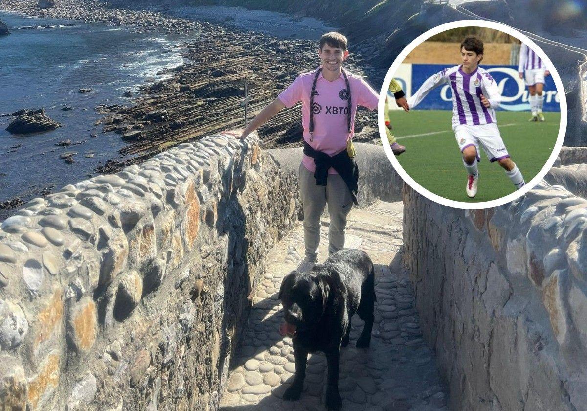 Toni posa con su perra 'Nala'. En el círculo, en una imagen de 2011 con el equipo cadete del Real Valladolid.