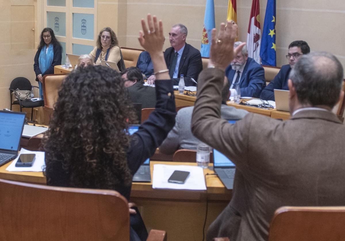 Momento en que Cs y Vox (de espaldas, sus concejales) votan en contra de las cuentas.