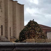 El viento derriba el árbol de Navidad situado junto a la Catedral de Segovia