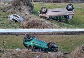 Dos de los coches accidentados entre San Cristóbal y Trescasas por la granizada.