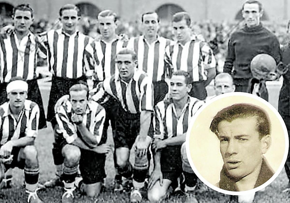 El famoso boxeador vallisoletano Mariano Arilla posa sonriente con los jugadores del Valladolid antes de comenzar el partido frente al Betis, en el que hizo el saque de honor. A la derecha Pablo López.